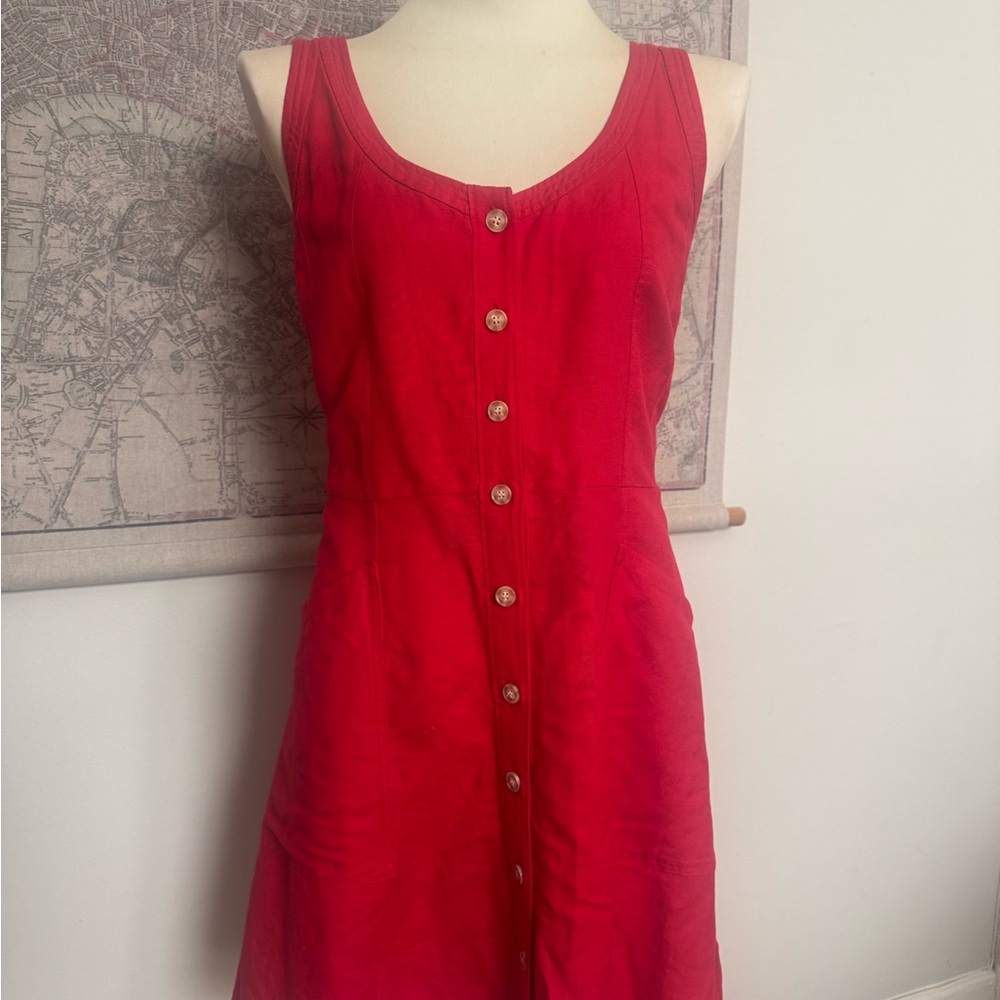 LOFT Linen Red Sleeveless Dress
